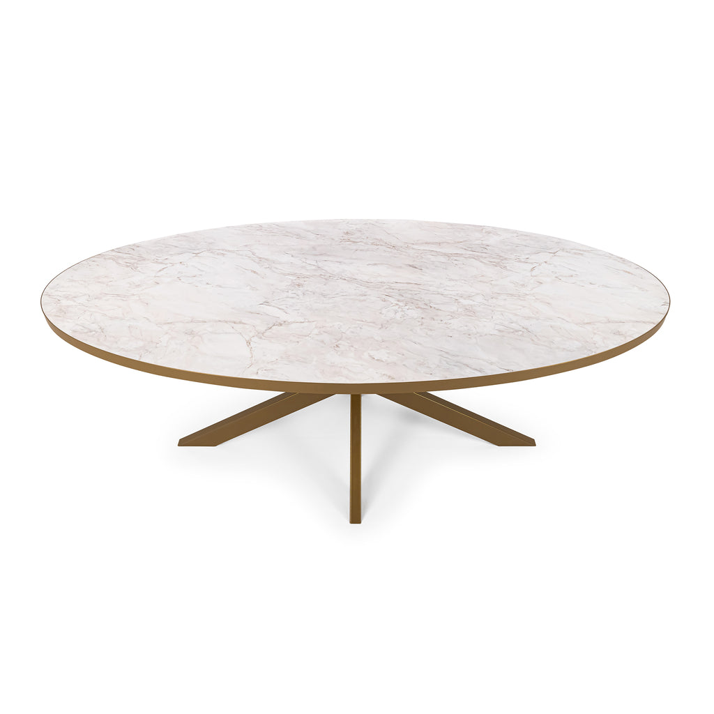 Ovale eettafel 'Mees' 240 x 110cm, kleur goud / wit marmer