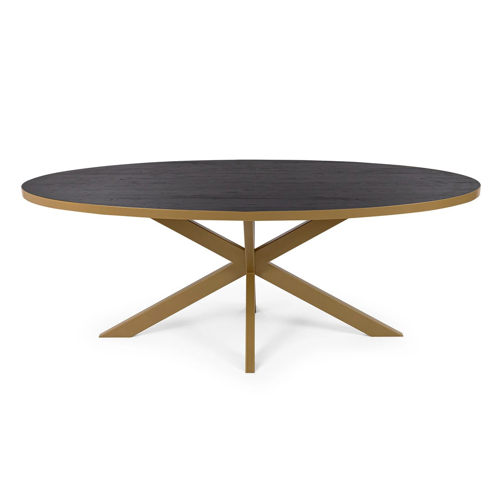Ovale eettafel 'Mees' 240 x 110cm, kleur goud / zwart eiken