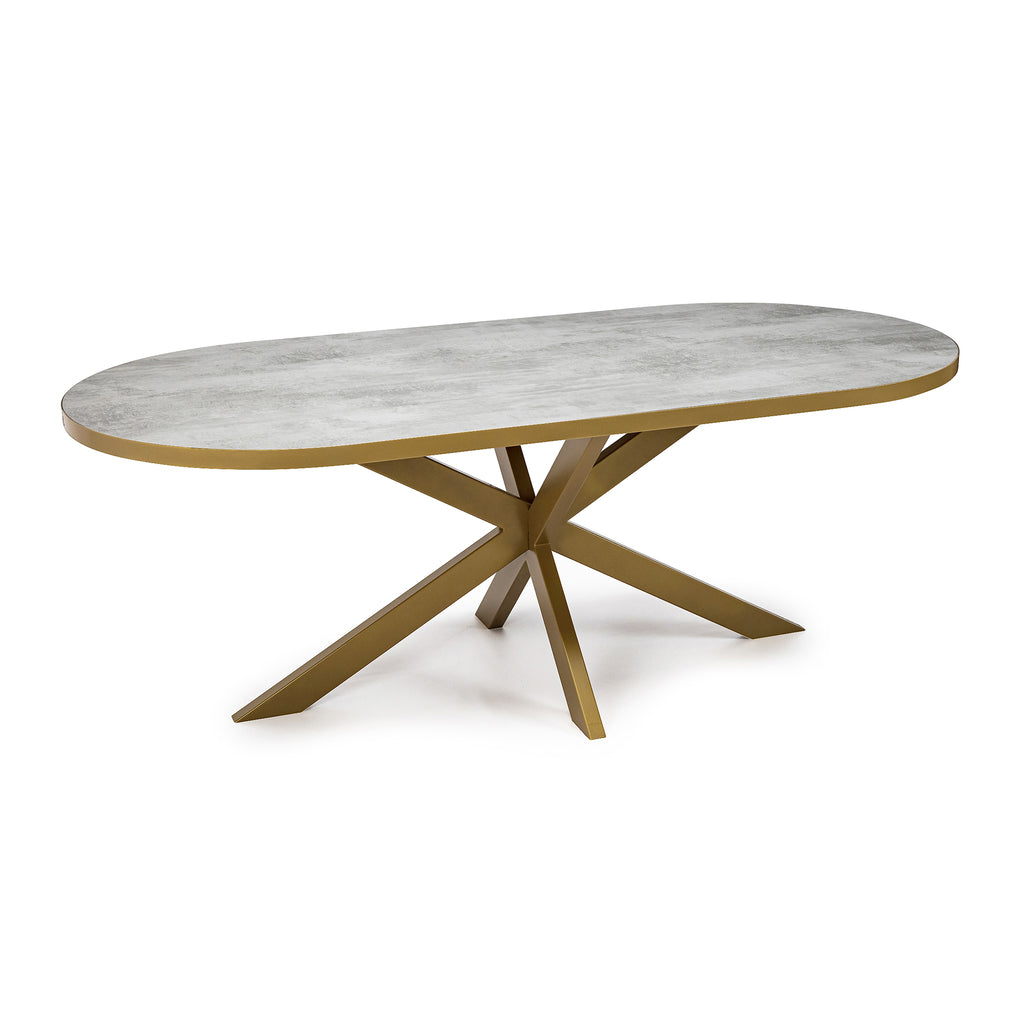 Plat ovale eettafel 'Noud' 180 x 100, kleur goud / beton