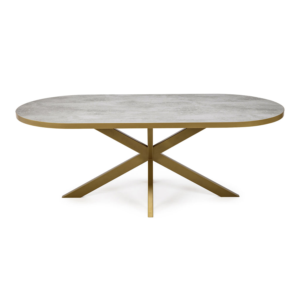 Plat ovale eettafel 'Noud' 180 x 100, kleur goud / beton