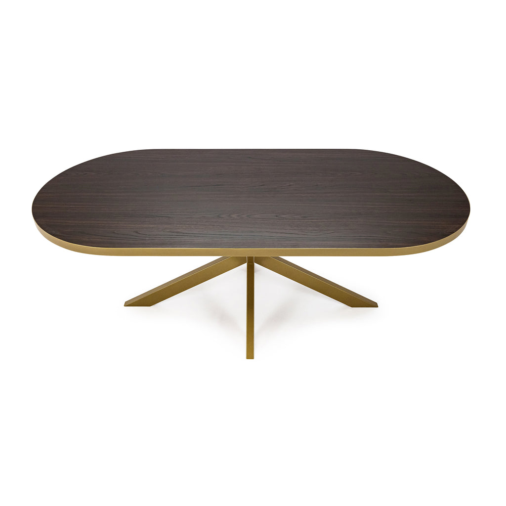 Plat ovale eettafel 'Noud' 180 x 100, kleur goud / bruin hout