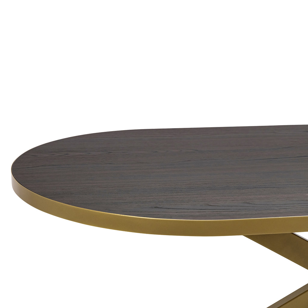 Plat ovale eettafel 'Noud' 180 x 100, kleur goud / bruin hout