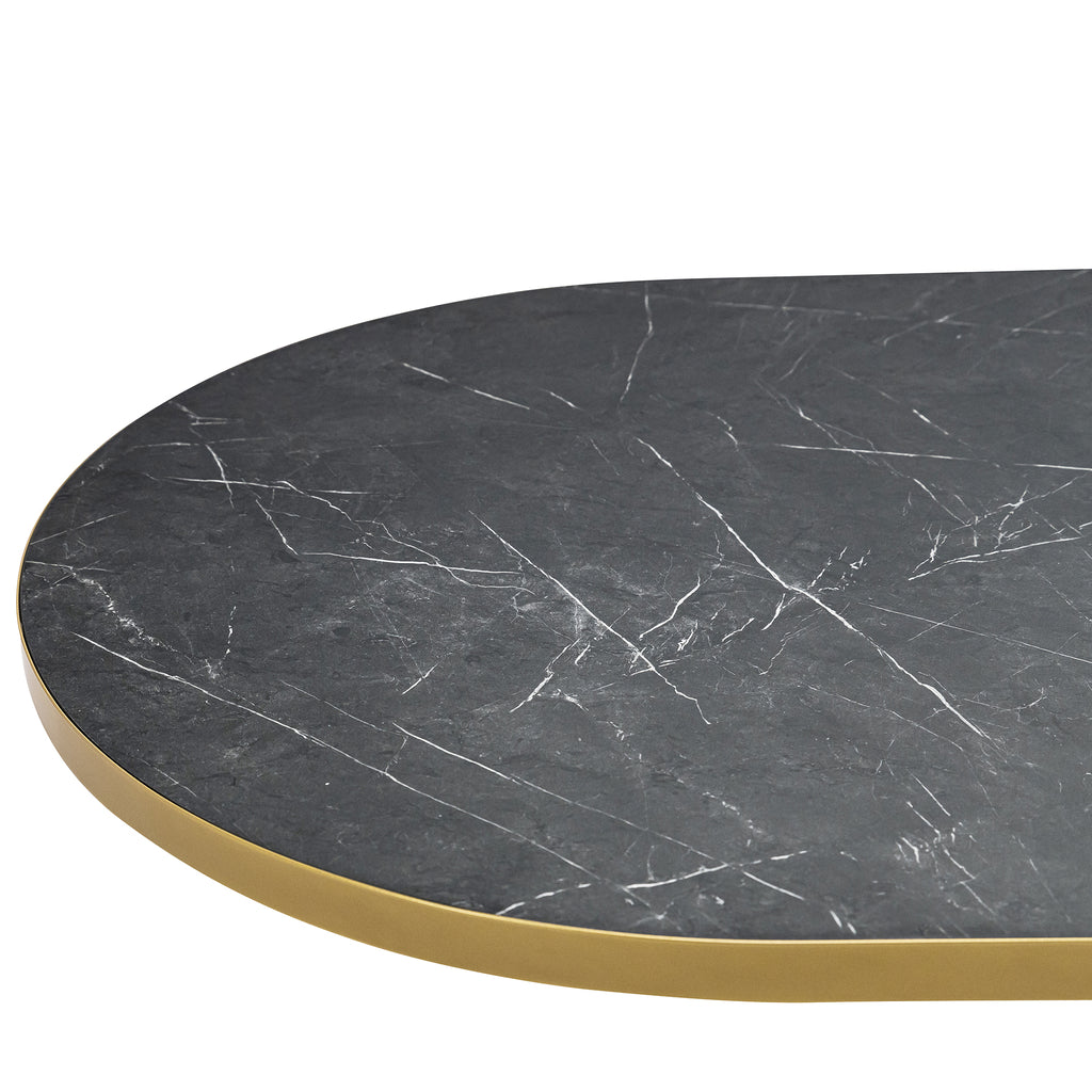 Plat ovale eettafel 'Noud' 180 x 100, kleur goud / zwart marmer