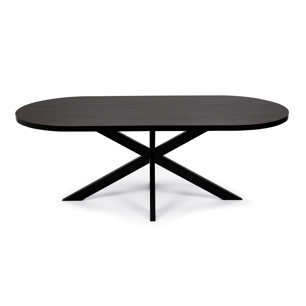 Plat ovale eettafel 'Noud' 180 x 100, kleur zwart / bruin hout