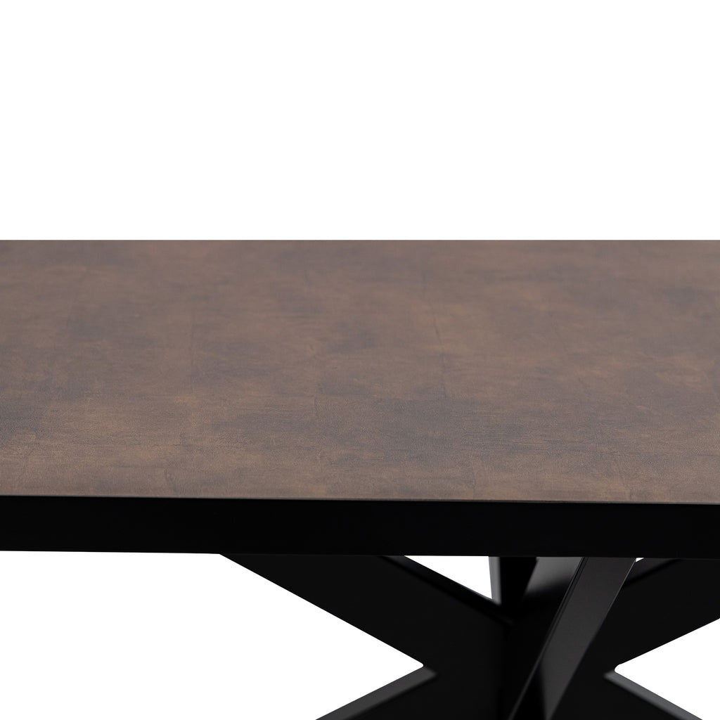 Plat ovale eettafel 'Noud' 180 x 100, kleur zwart / lederlook bruin
