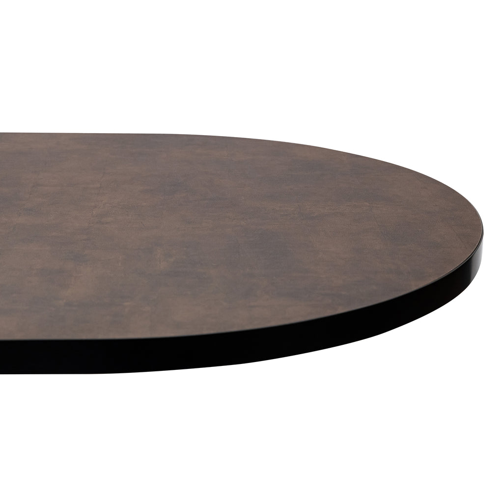 Plat ovale eettafel 'Noud' 180 x 100, kleur zwart / lederlook bruin
