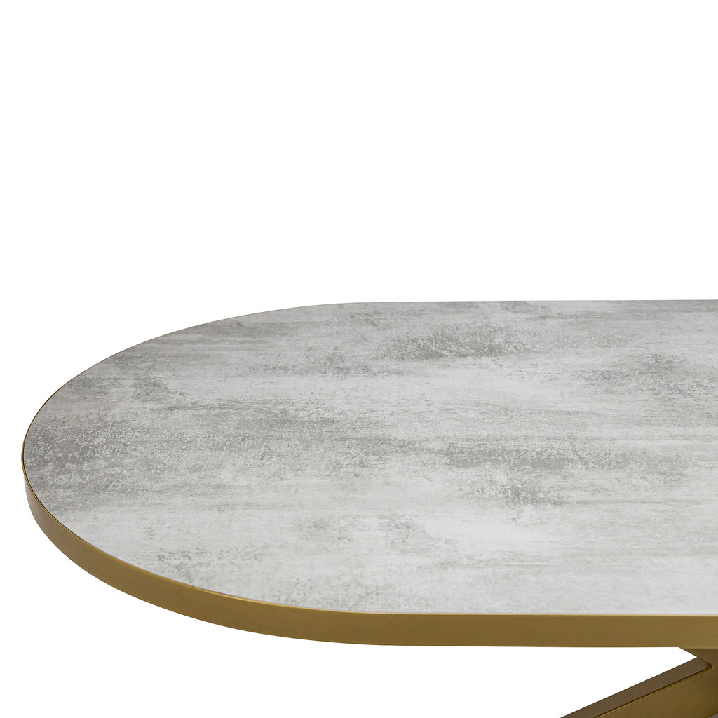 Plat ovale eettafel 'Noud' 210 x 100, kleur goud / beton