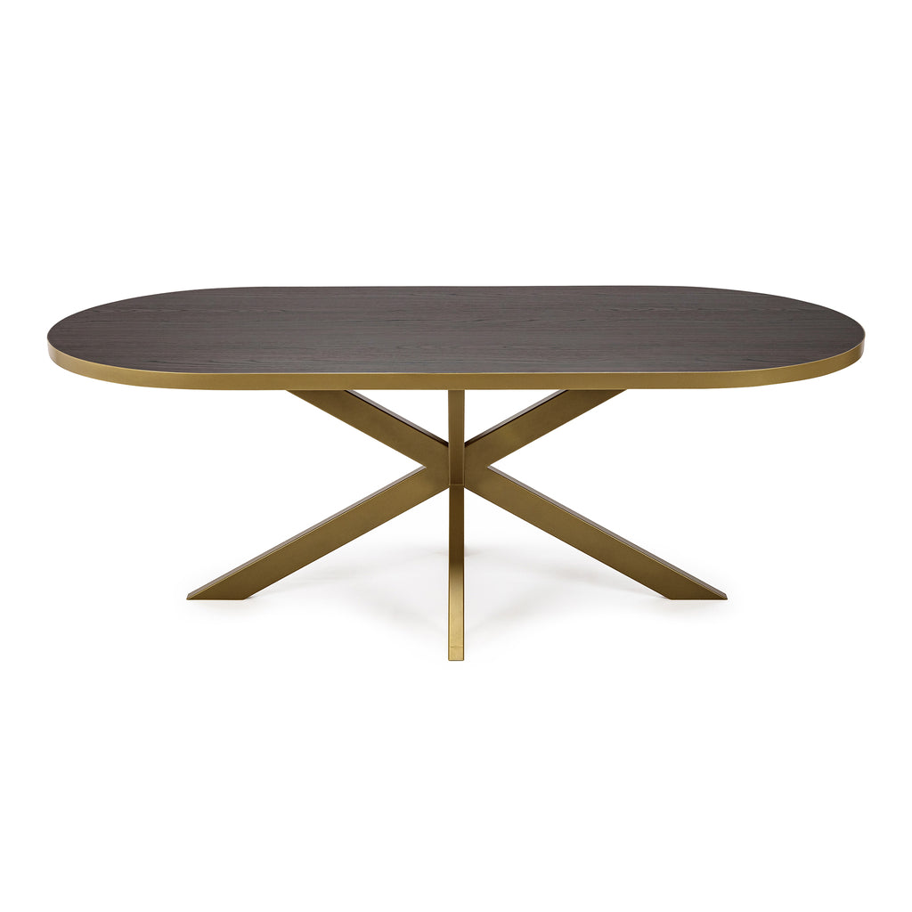 Plat ovale eettafel 'Noud' 210 x 100, kleur goud / bruin hout