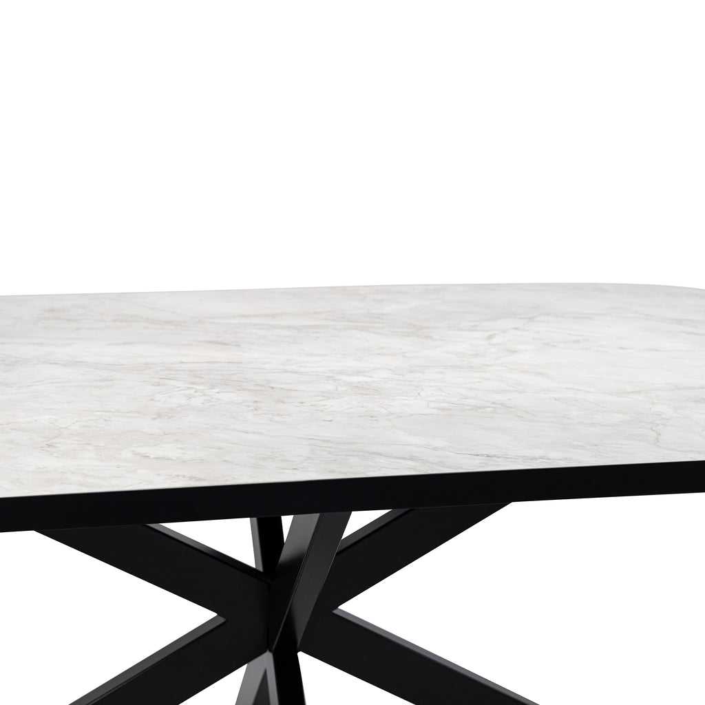 Plat ovale eettafel 'Noud' 210 x 100, kleur zwart / wit marmer