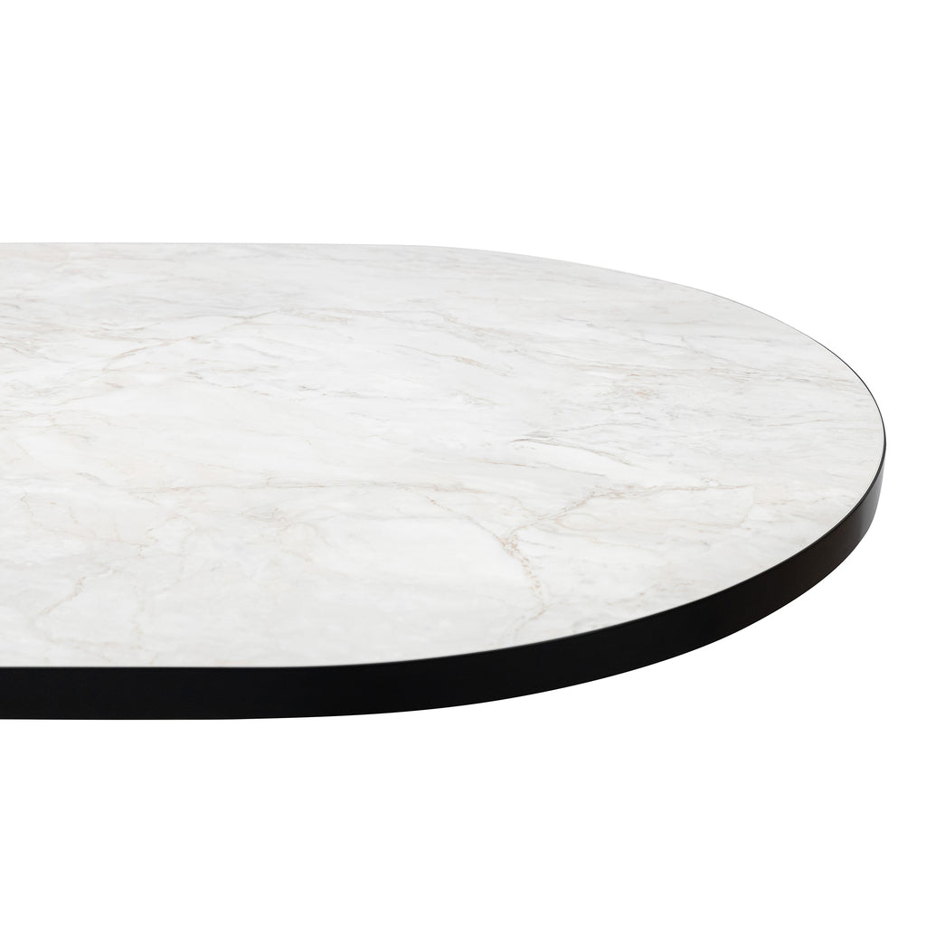 Plat ovale eettafel 'Noud' 210 x 100, kleur zwart / wit marmer