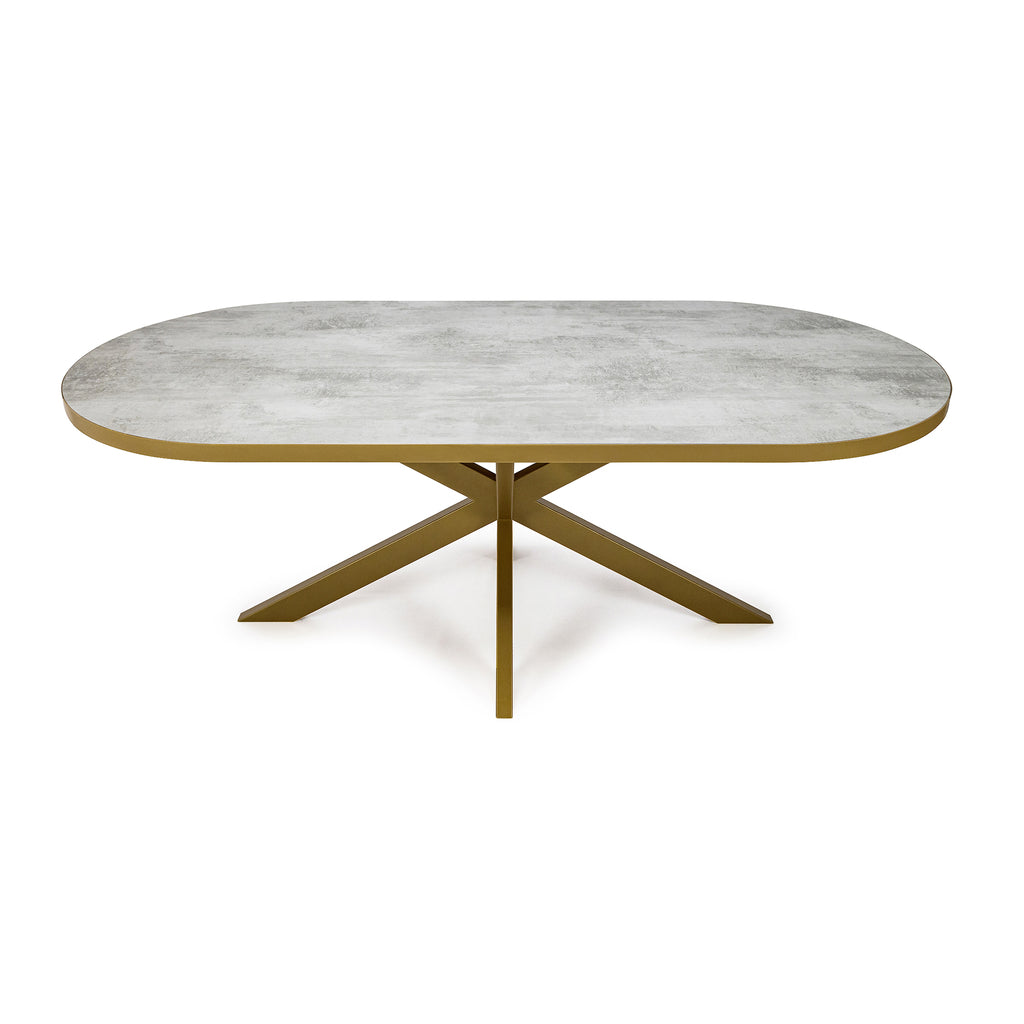Plat ovale eettafel 'Noud' 240 x 100, kleur goud / beton