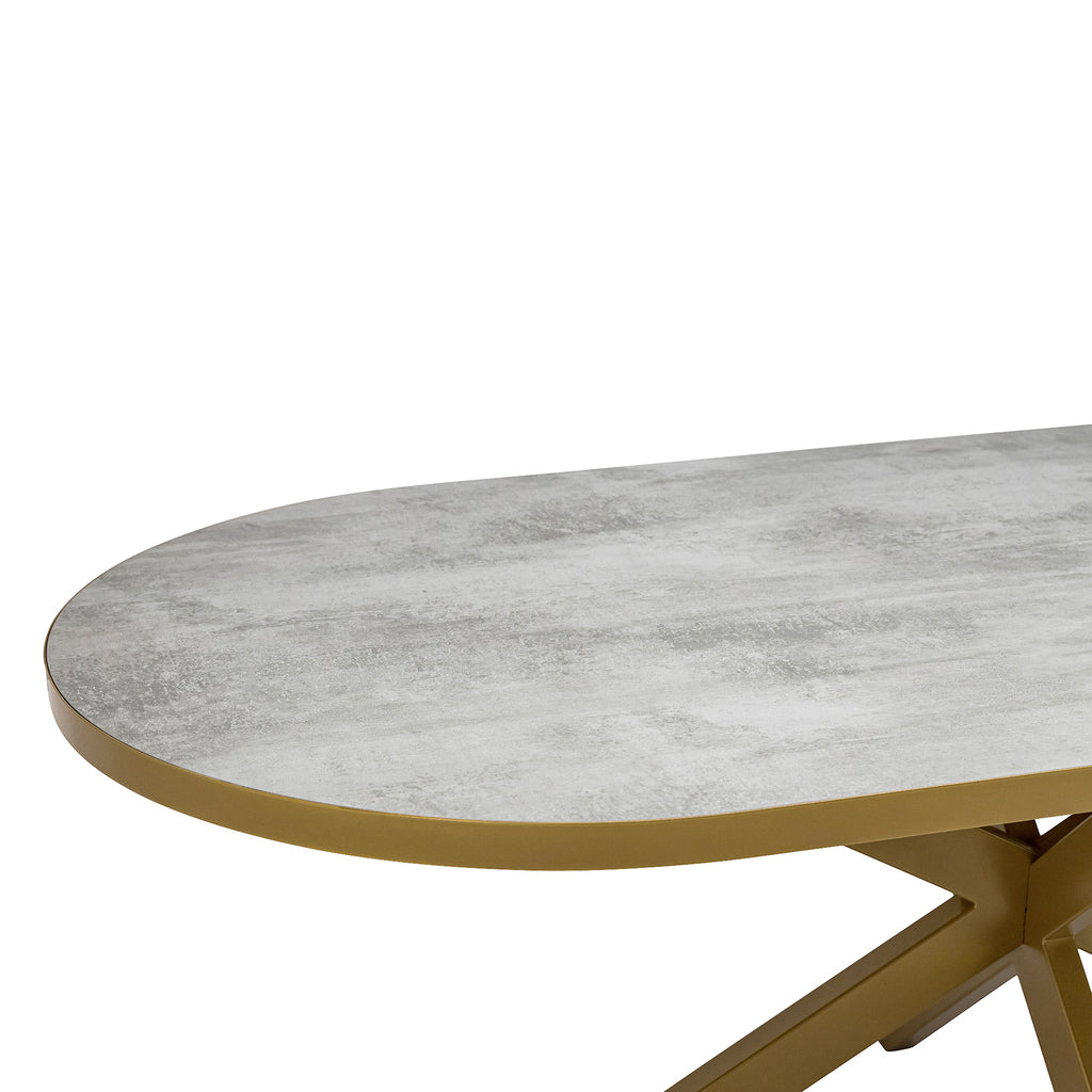 Plat ovale eettafel 'Noud' 240 x 100, kleur goud / beton