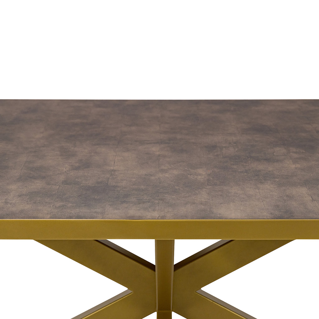 Plat ovale eettafel 'Noud' 240 x 100, kleur goud / lederlook bruin