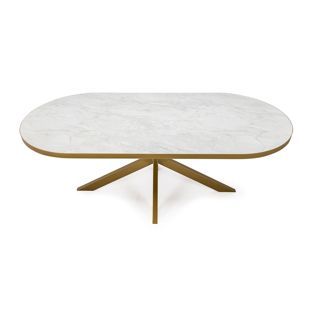 Plat ovale eettafel 'Noud' 240 x 100, kleur goud / wit marmer