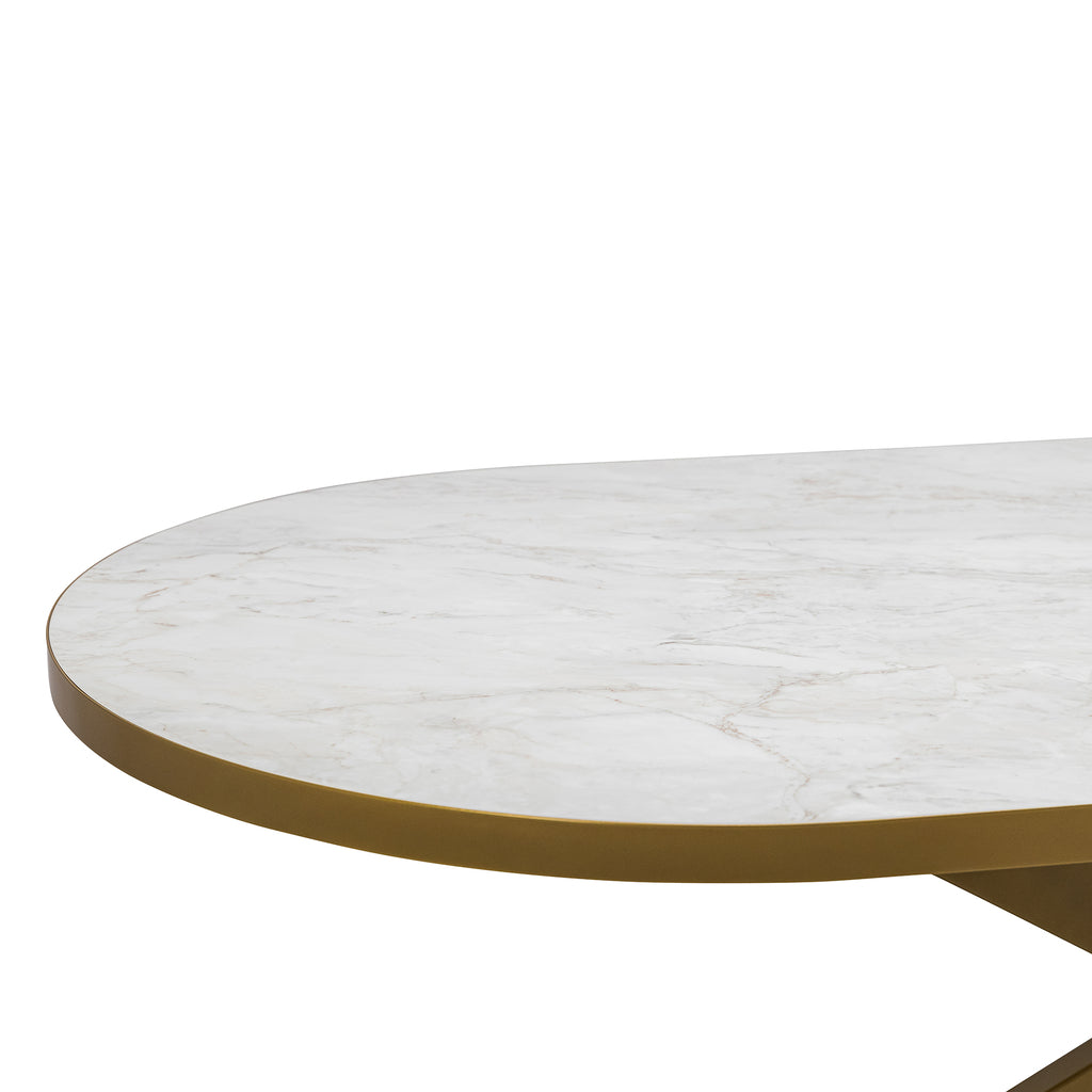 Plat ovale eettafel 'Noud' 240 x 100, kleur goud / wit marmer