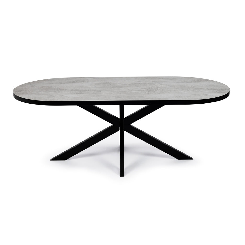 Plat ovale eettafel 'Noud' 240 x 100, kleur zwart / beton