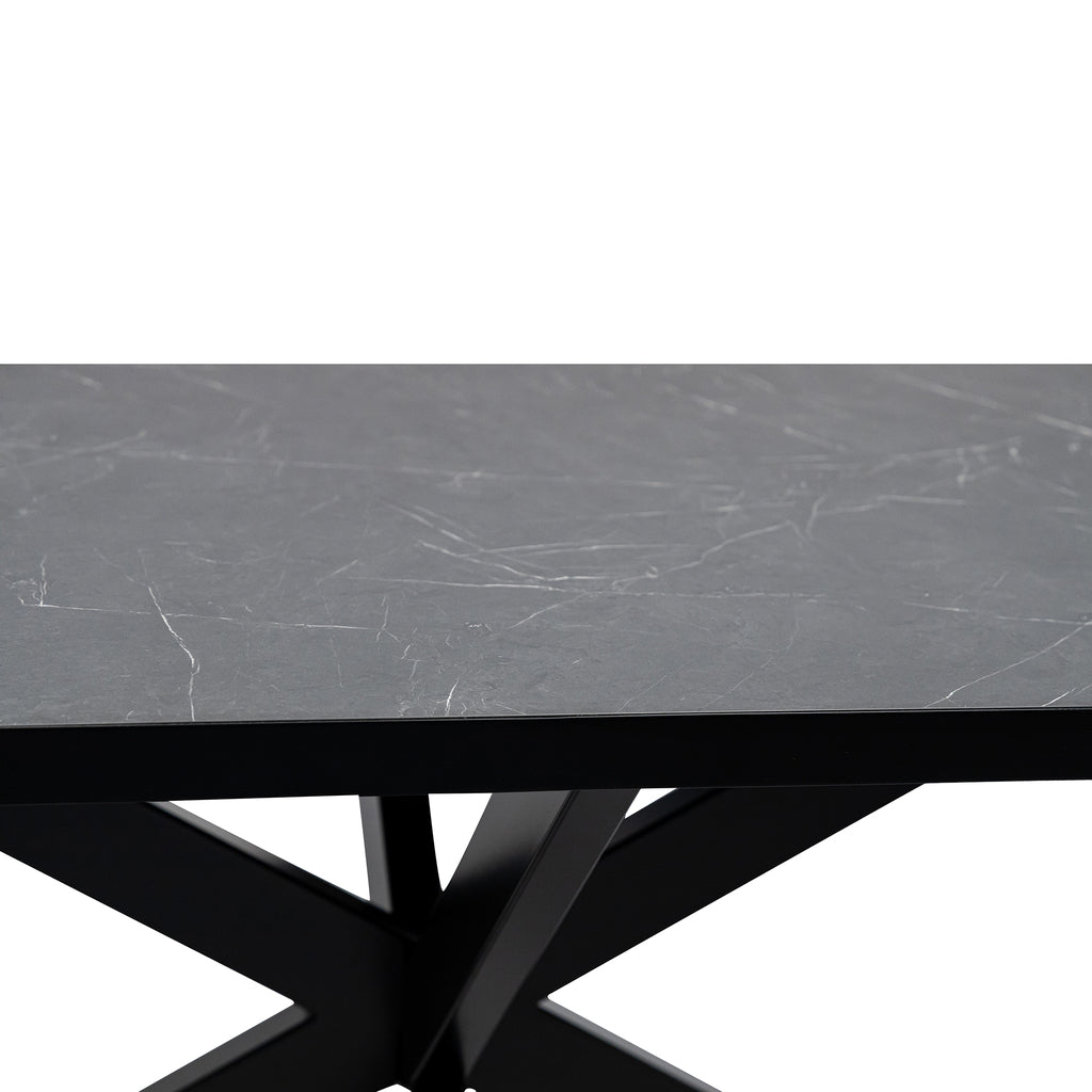 Plat ovale eettafel 'Noud' 240 x 100, kleur zwart / zwart marmer