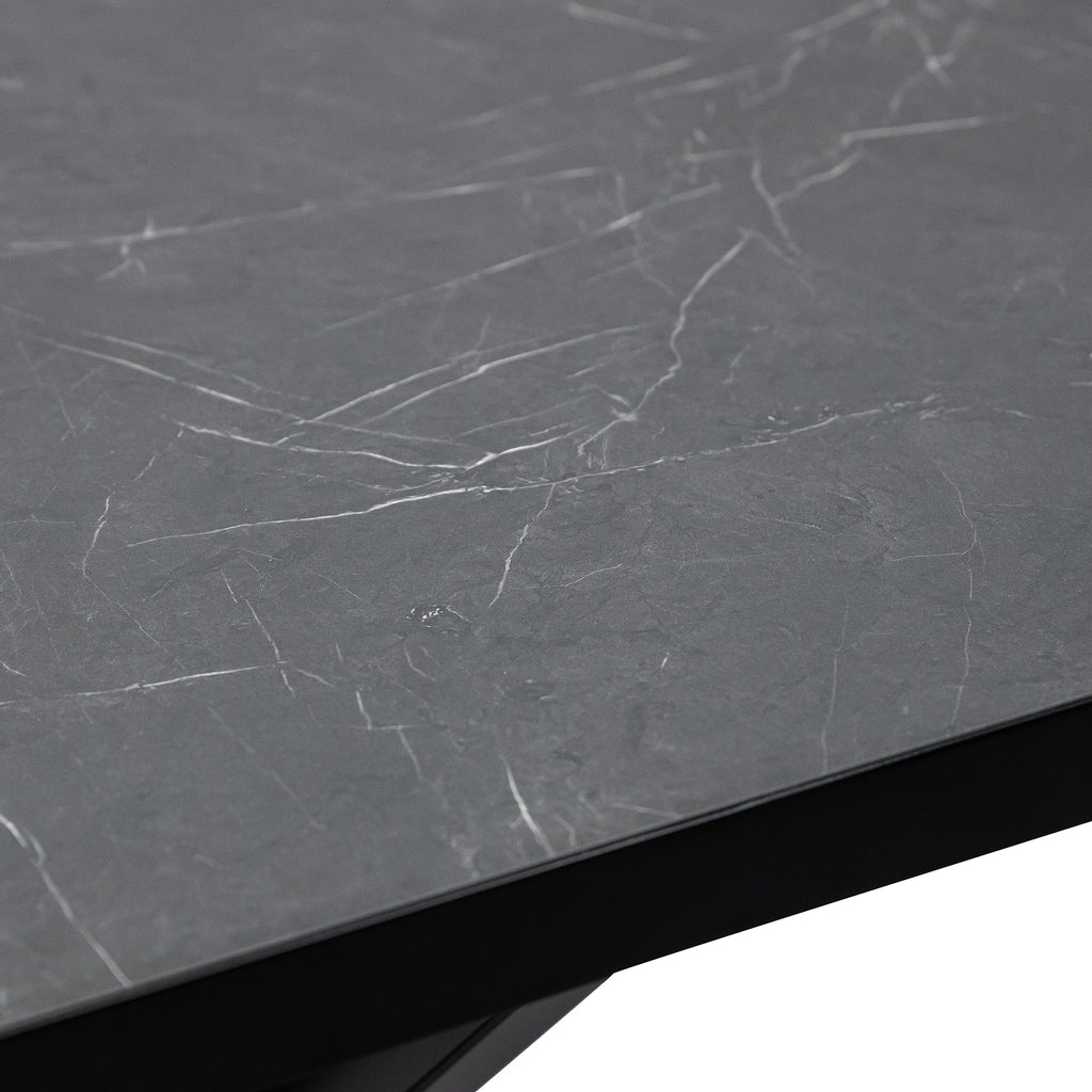 Plat ovale eettafel 'Noud' 240 x 100, kleur zwart / zwart marmer