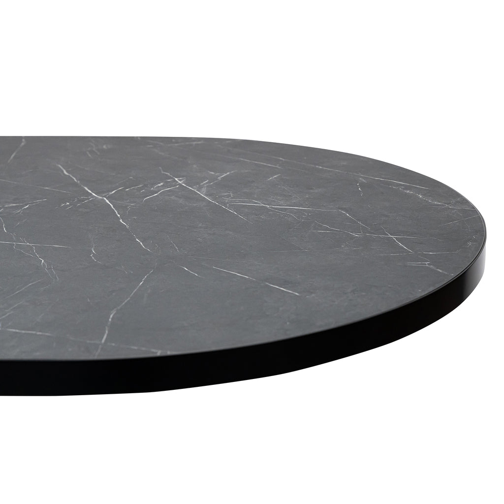 Plat ovale eettafel 'Noud' 240 x 100, kleur zwart / zwart marmer