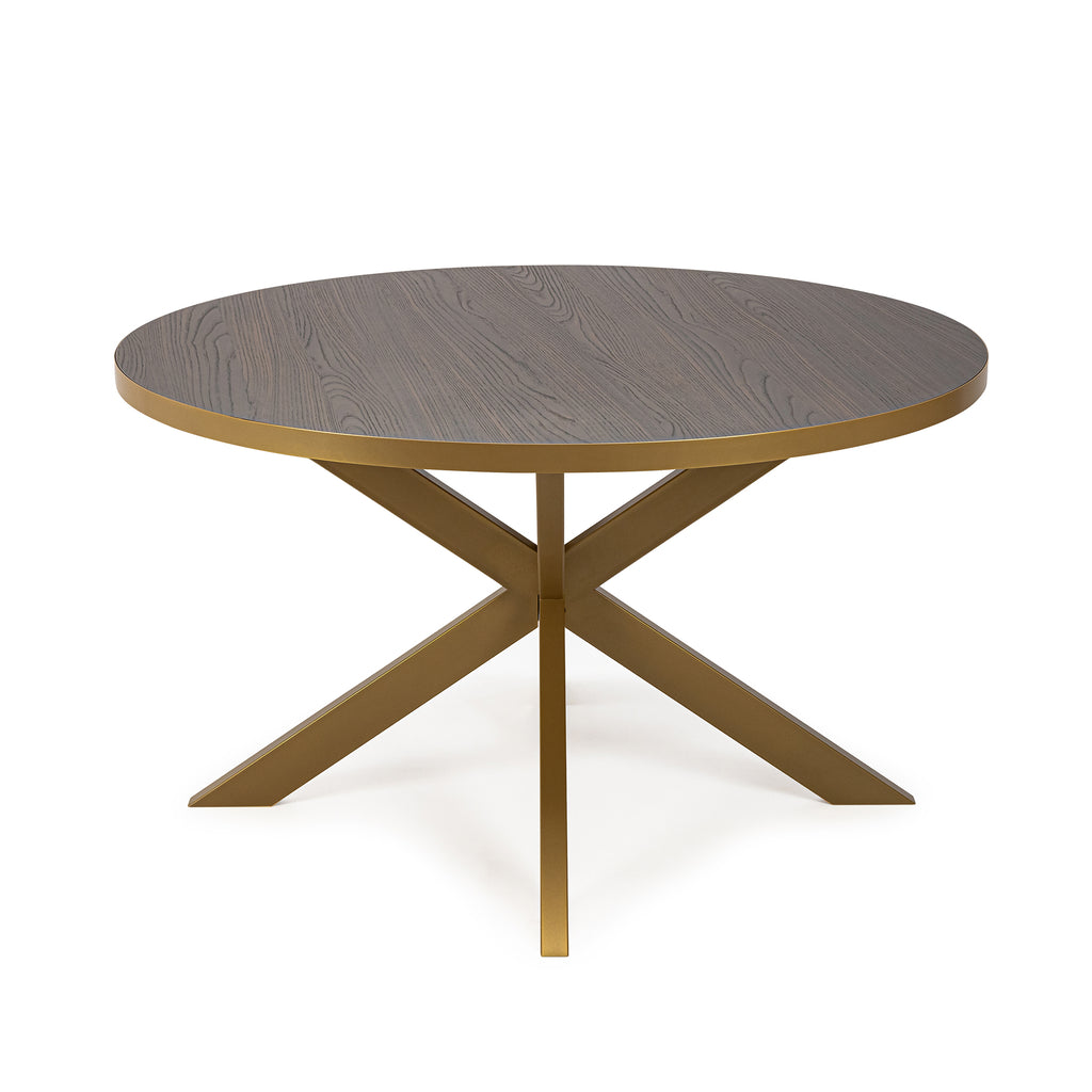 Ronde eettafel 'Daan' 120cm, kleur goud / bruin hout