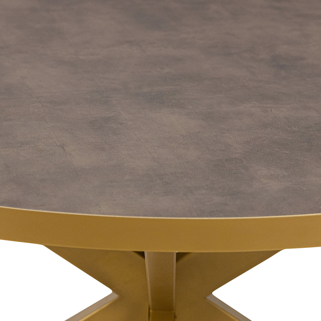 Ronde eettafel 'Daan' 120cm, kleur goud / lederlook bruin