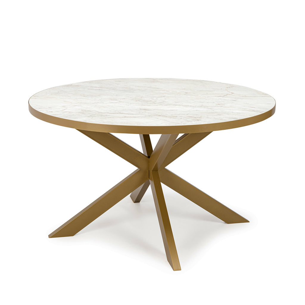 Ronde eettafel 'Daan' 120cm, kleur goud / wit marmer