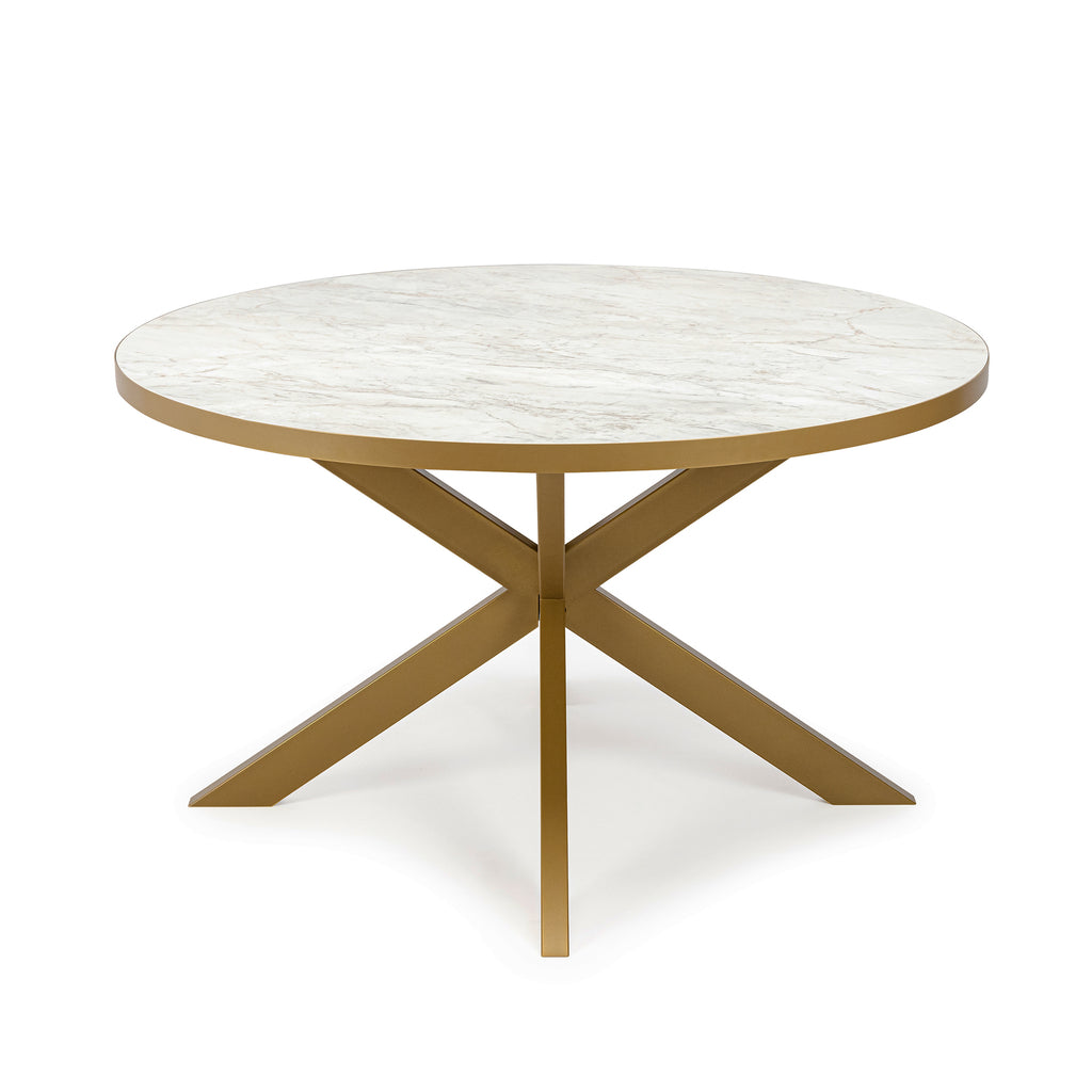 Ronde eettafel 'Daan' 120cm, kleur goud / wit marmer