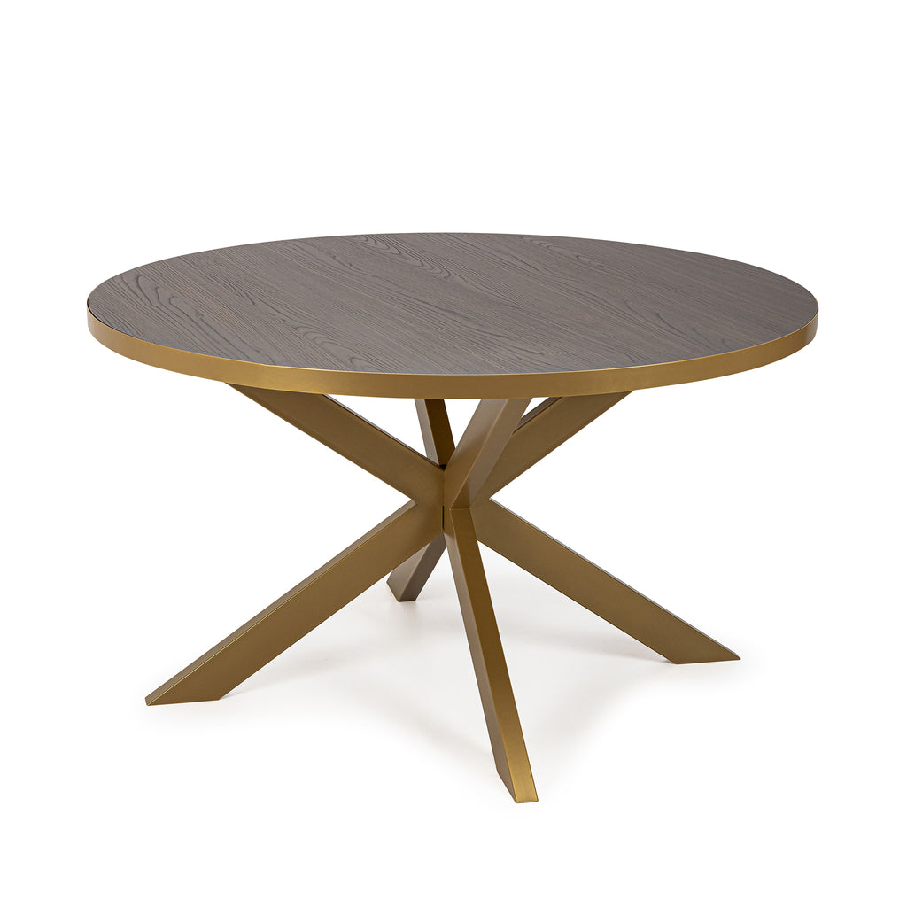 Ronde eettafel 'Daan' 135cm, kleur goud / bruin hout