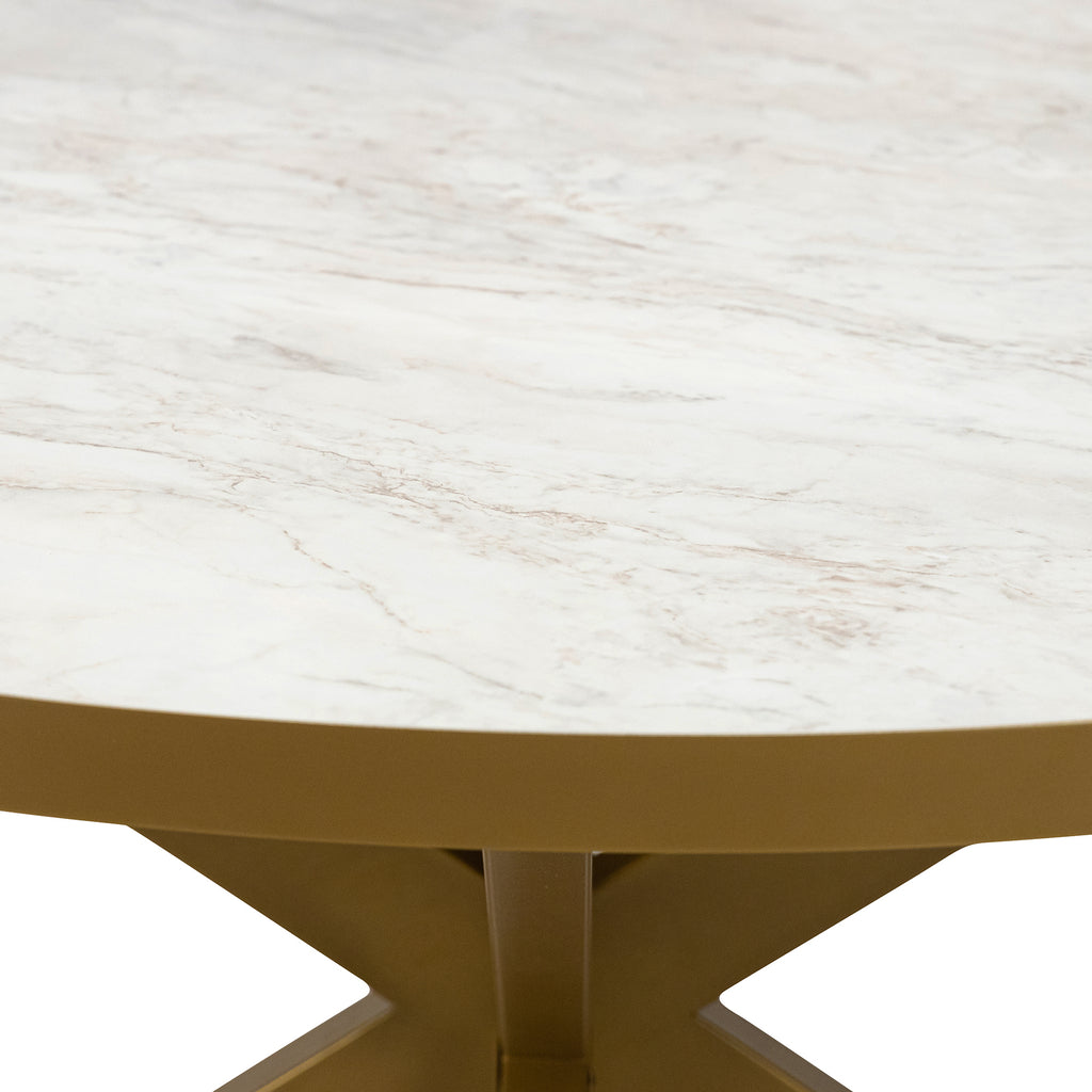 Ronde eettafel 'Daan' 135cm, kleur goud / wit marmer