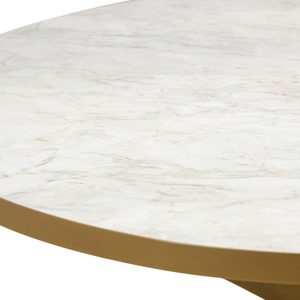 Ronde eettafel 'Daan' 135cm, kleur goud / wit marmer