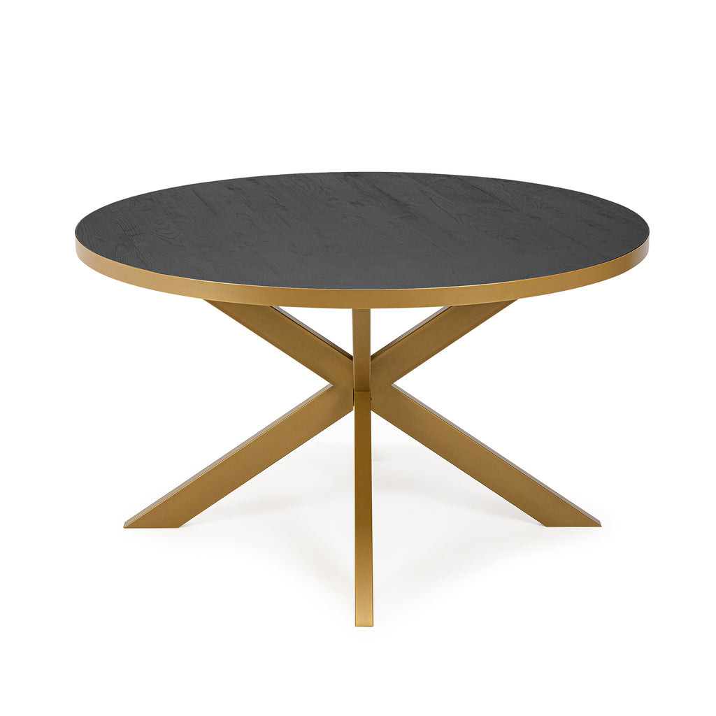 Ronde eettafel 'Daan' 135cm, kleur goud / zwart eiken