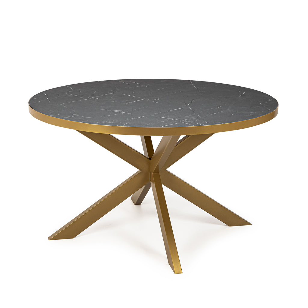 Ronde eettafel 'Daan' 135cm, kleur goud / zwart marmer