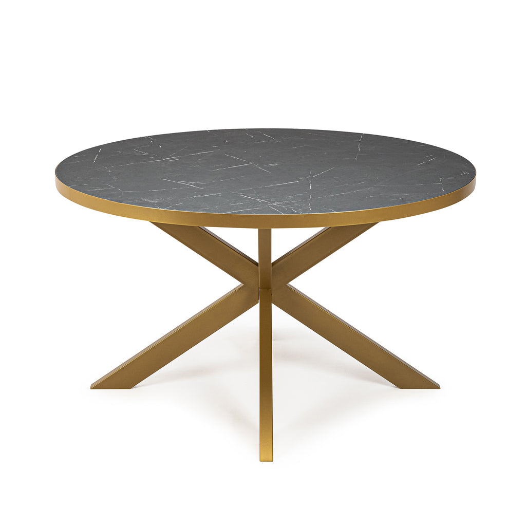 Ronde eettafel 'Daan' 135cm, kleur goud / zwart marmer