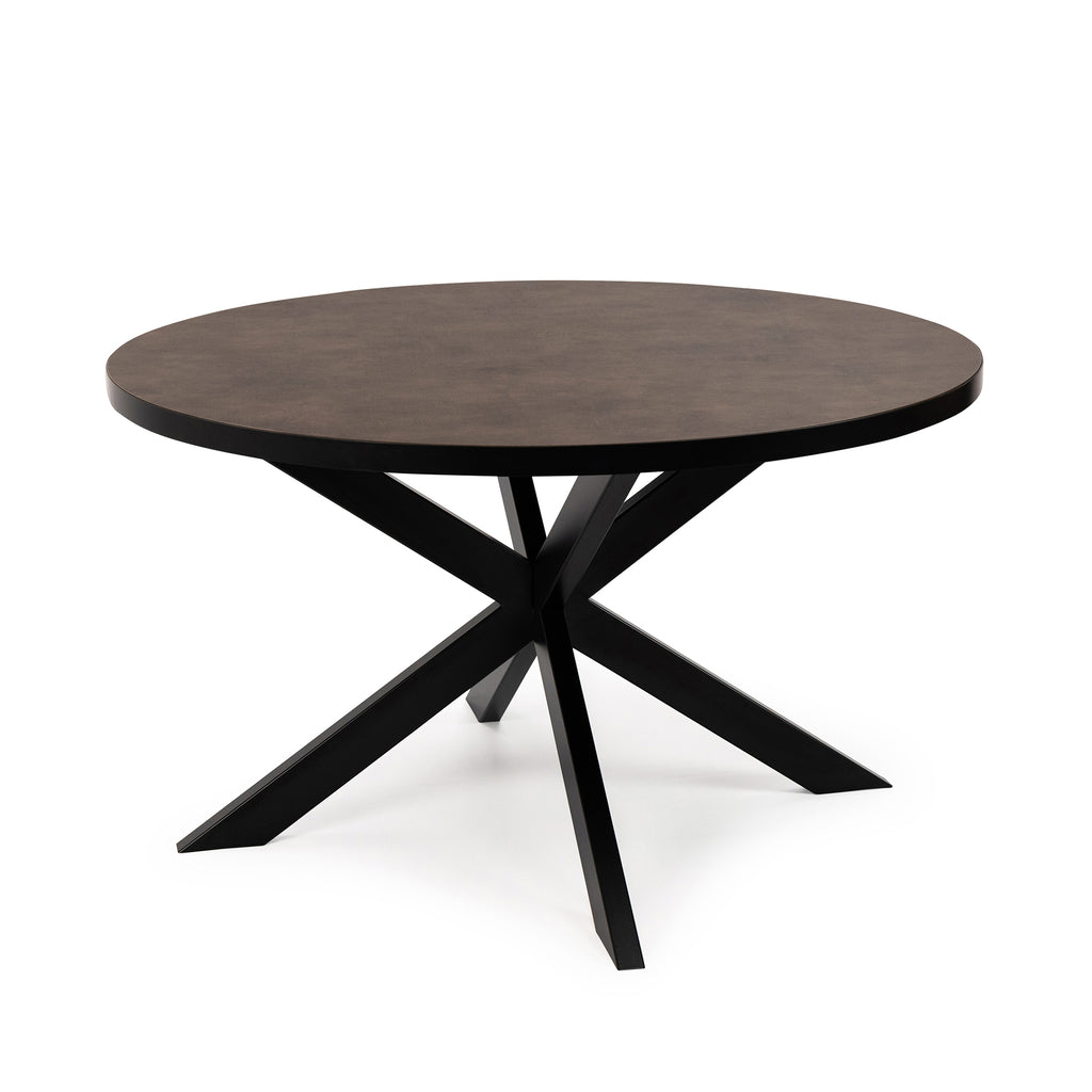 Ronde eettafel 'Daan' 135cm, kleur zwart / lederlook bruin