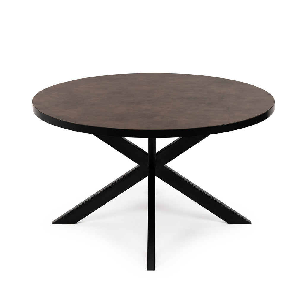 Ronde eettafel 'Daan' 135cm, kleur zwart / lederlook bruin