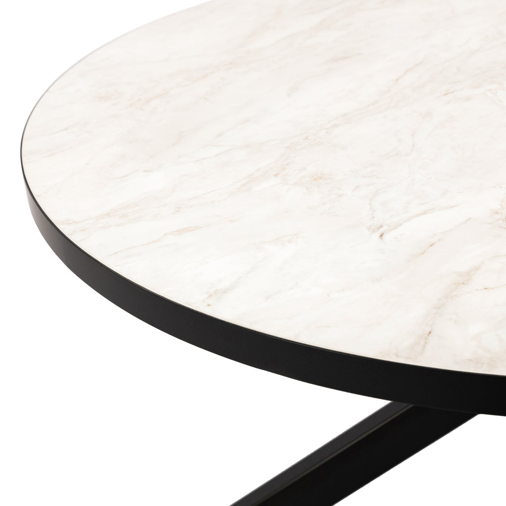 Ronde eettafel 'Daan' 135cm, kleur zwart / wit marmer