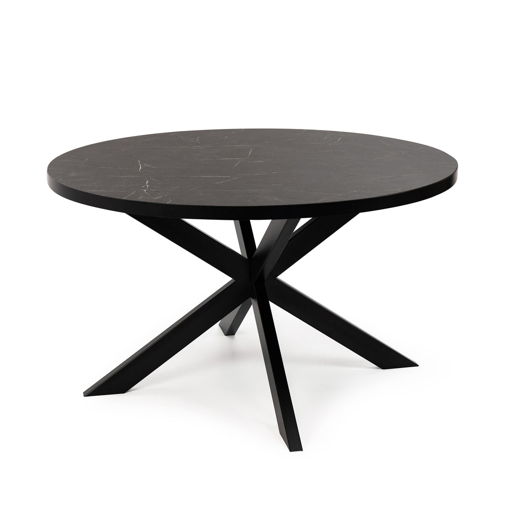 Ronde eettafel 'Daan' 135cm, kleur zwart / zwart marmer