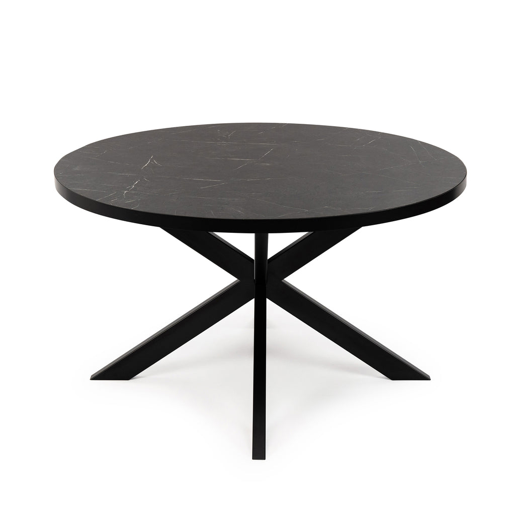 Ronde eettafel 'Daan' 135cm, kleur zwart / zwart marmer
