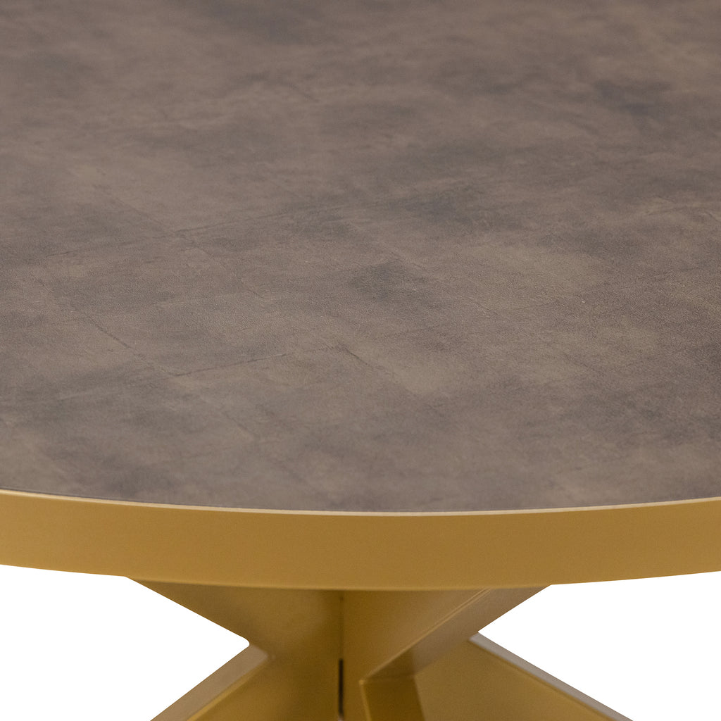 Ronde eettafel 'Daan' 148cm, kleur goud / lederlook bruin