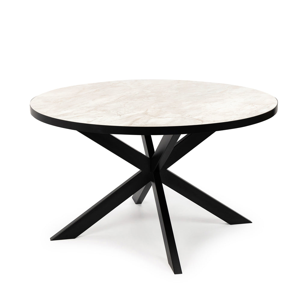 Ronde eettafel 'Daan' 148cm, kleur zwart / wit marmer