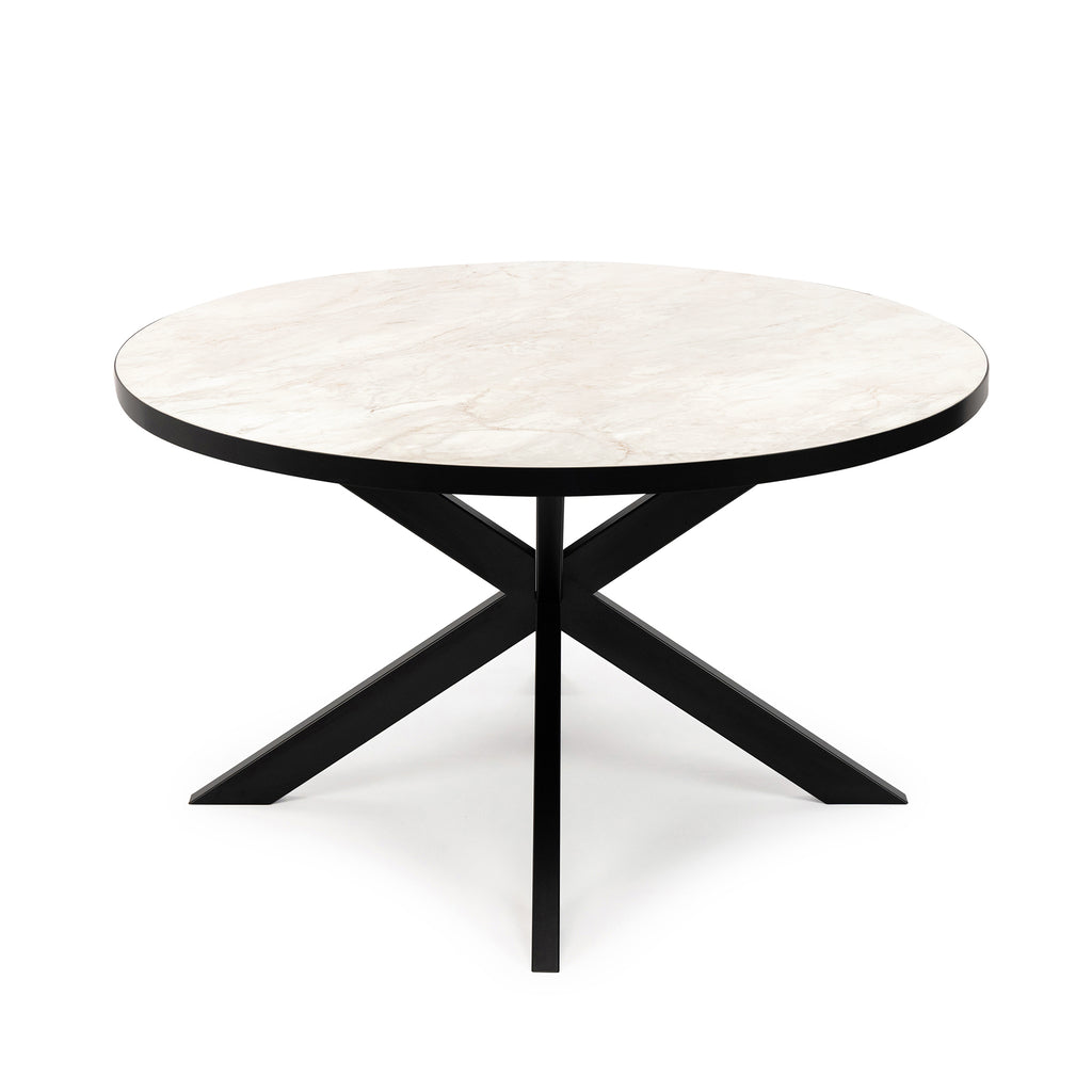 Ronde eettafel 'Daan' 148cm, kleur zwart / wit marmer