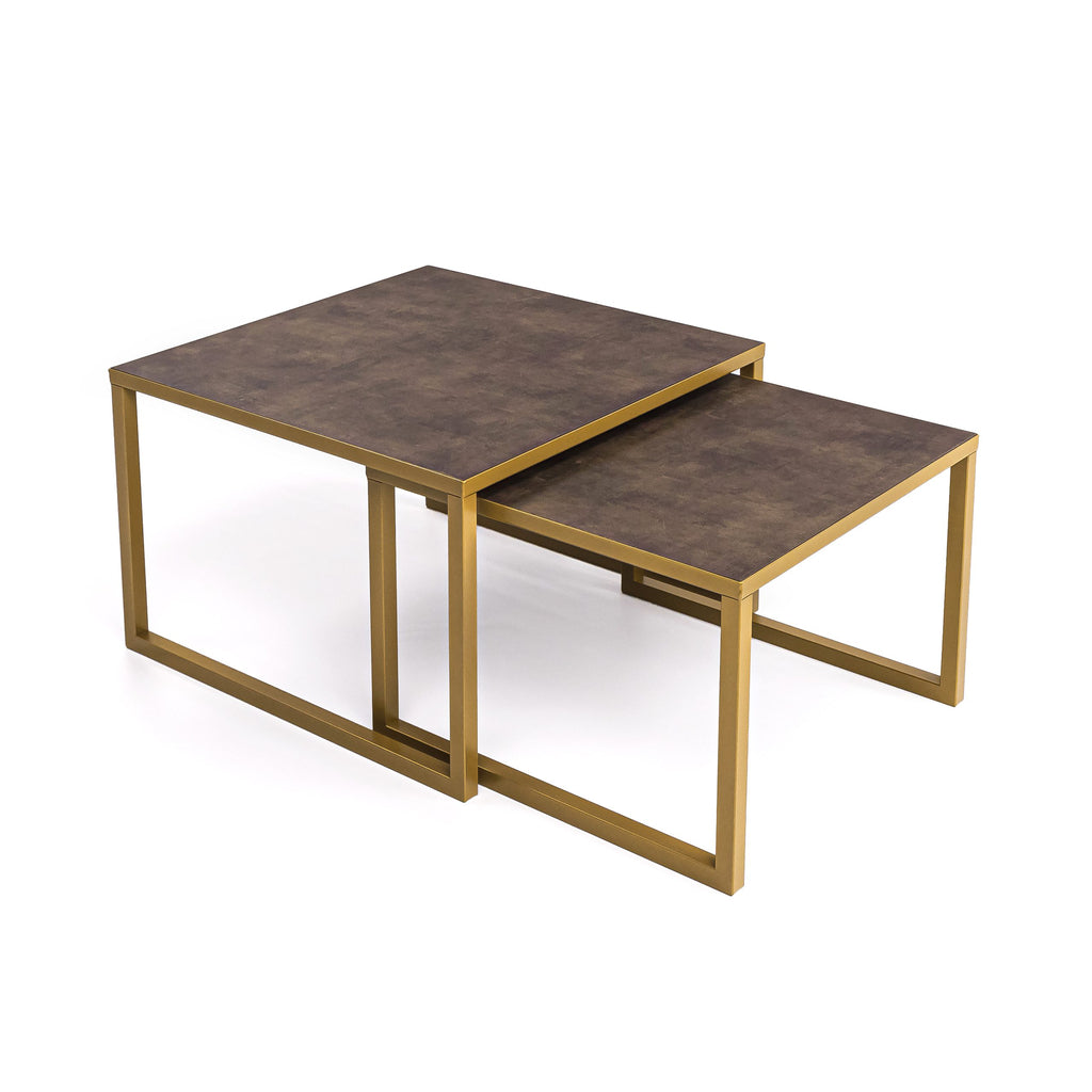 Salontafelset 'Lisa' 65 en 50cm, kleur goud / lederlook bruin