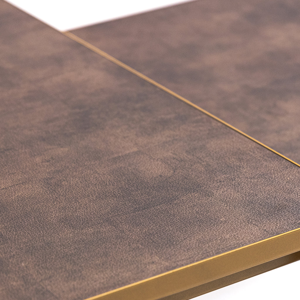 Salontafelset 'Lisa' 65 en 50cm, kleur goud / lederlook bruin