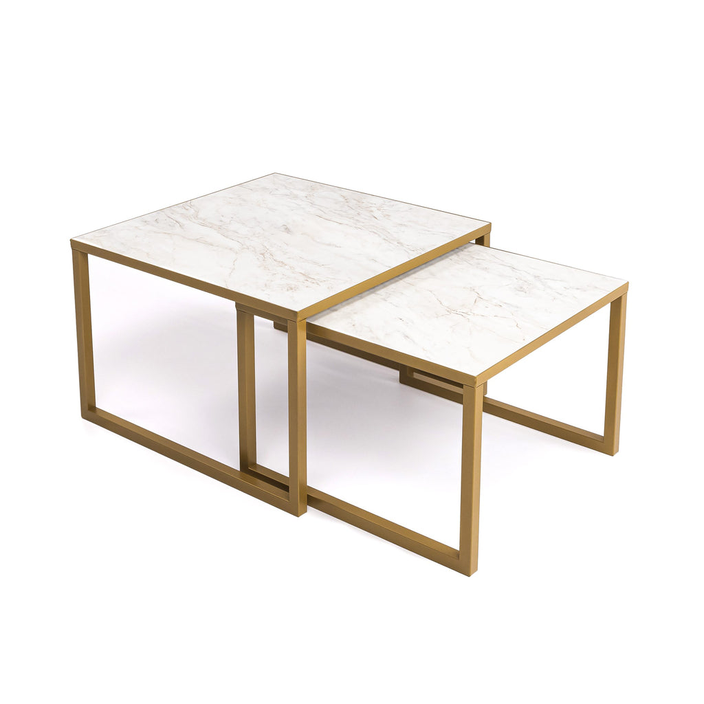 Salontafelset 'Lisa' 65 en 50cm, kleur goud / wit marmer