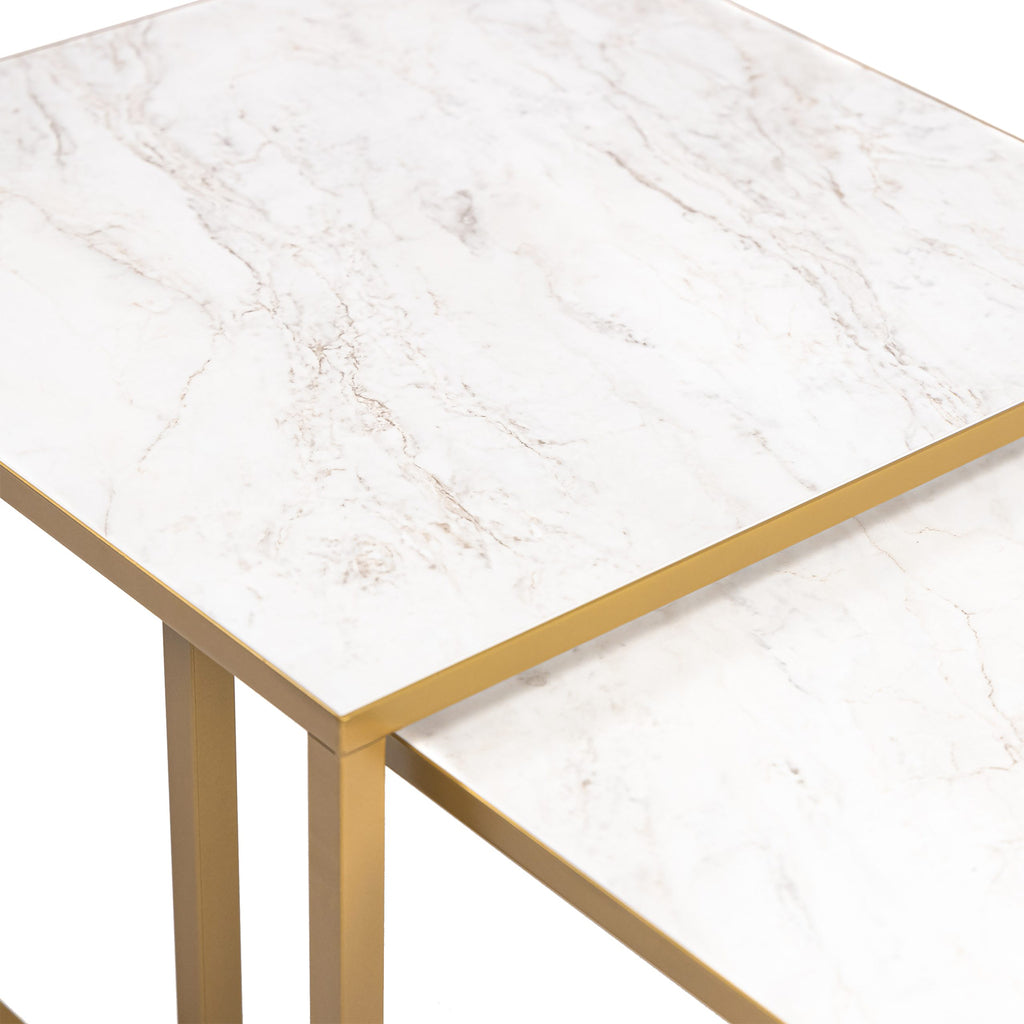 Salontafelset 'Lisa' 65 en 50cm, kleur goud / wit marmer