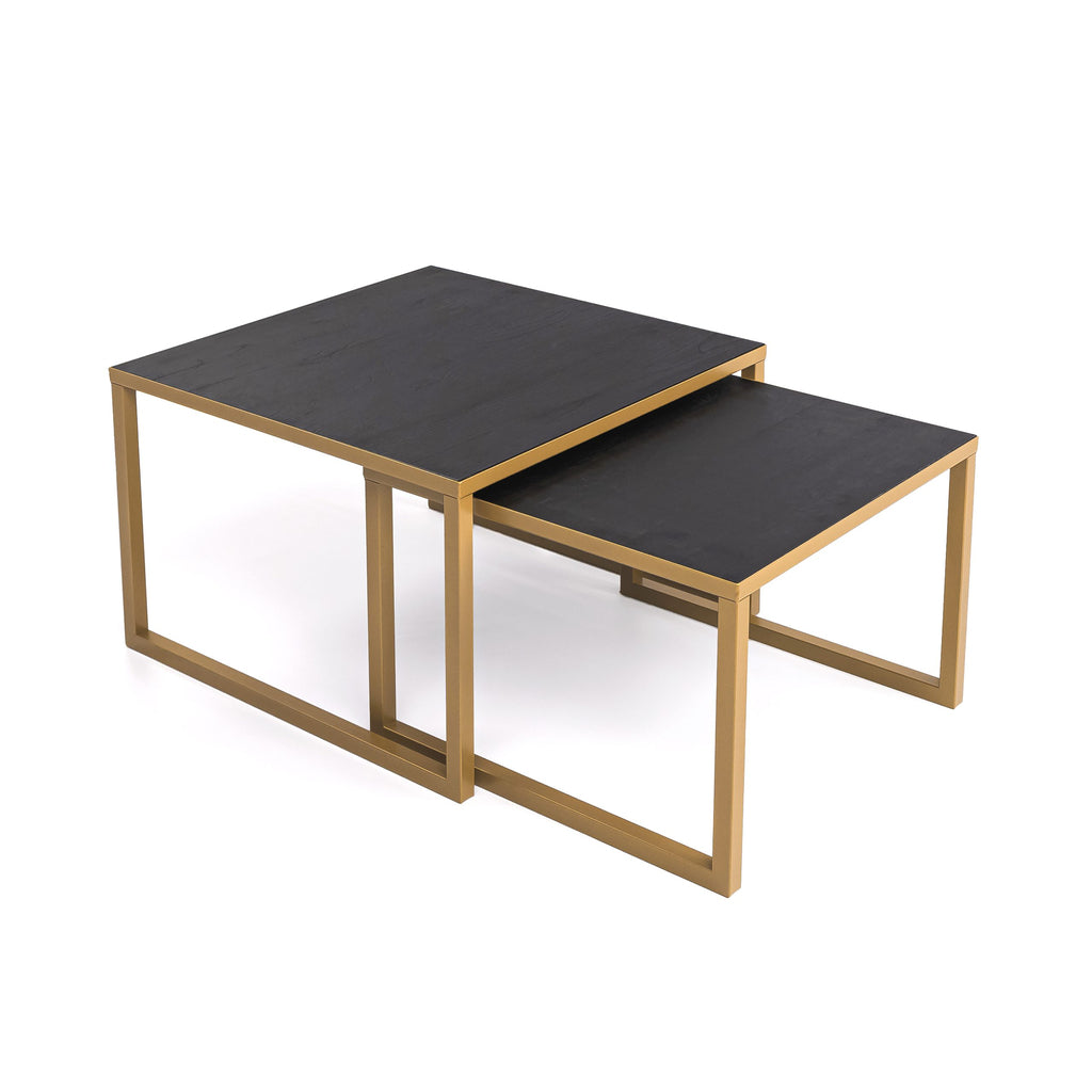 Salontafelset 'Lisa' 65 en 50cm, kleur goud / zwart eiken