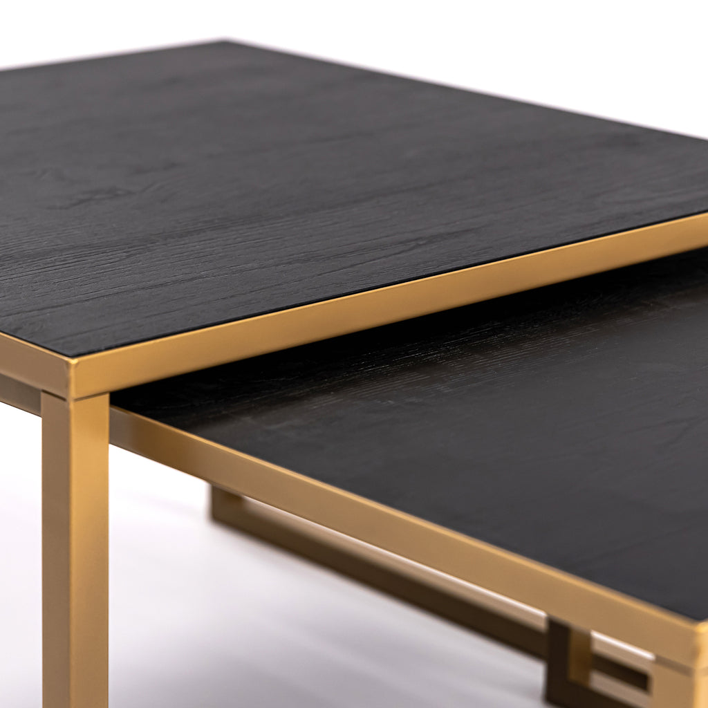 Salontafelset 'Lisa' 65 en 50cm, kleur goud / zwart eiken