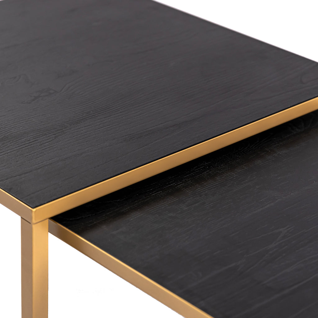 Salontafelset 'Lisa' 65 en 50cm, kleur goud / zwart eiken