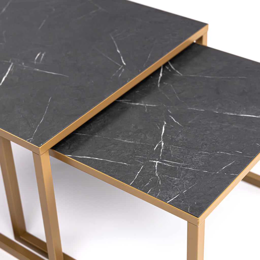 Salontafelset 'Lisa' 65 en 50cm, kleur goud / zwart marmer