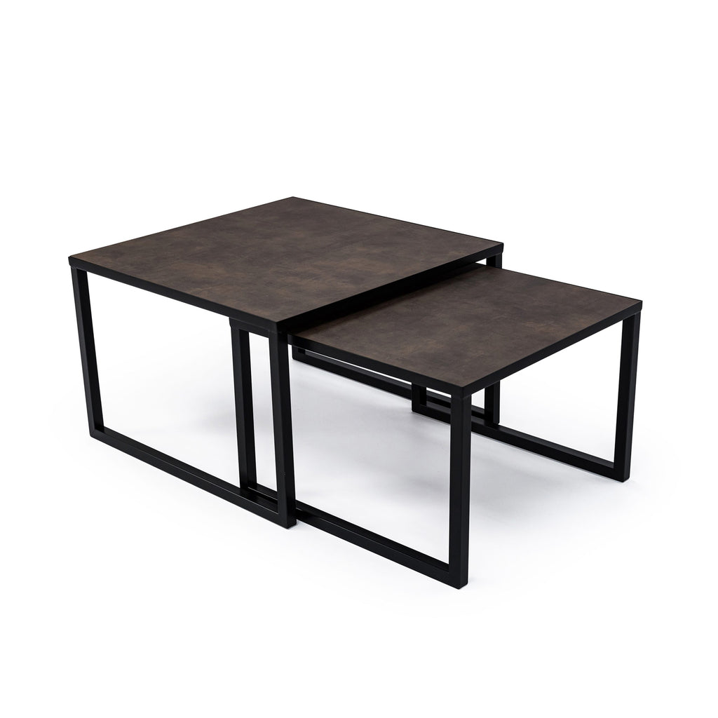 Salontafelset 'Lisa' 65 en 50cm, kleur zwart / lederlook bruin